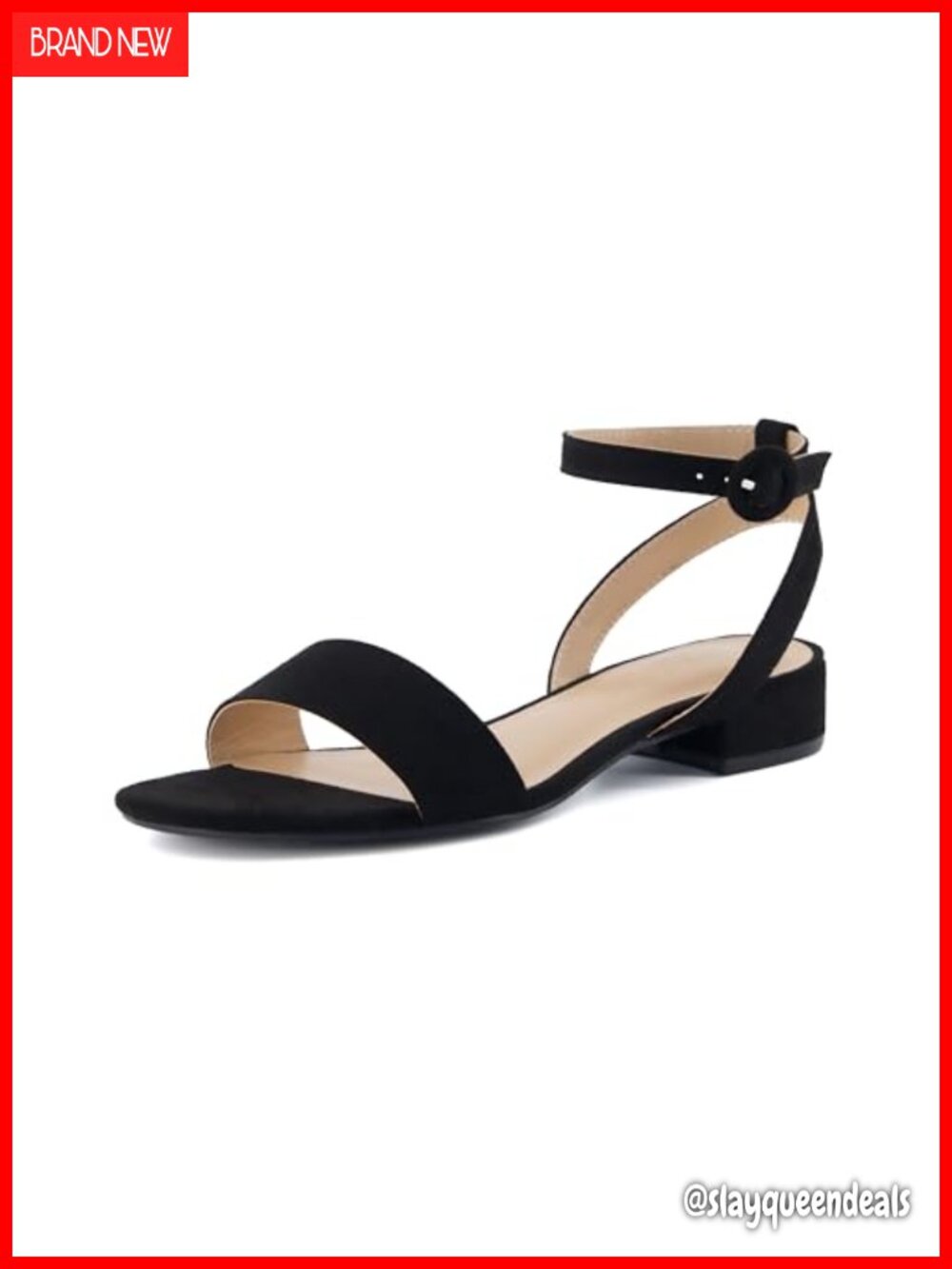 Womens Low Block Heel Sandal Vegan Suede Ankle Strap Dressy Casual